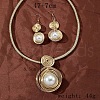 Oval Aluminum Wire Wrapped Acrylic Imitation Pearl with Imitation Leather Pendant Necklaces & Dangle Earrings Sets  FS-WG4644F-01-4