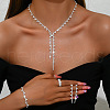 Alloy Rhinestone Tassel Pendant Necklace & Stud Earring & Ring FS-WG7E587-02-3