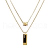 Rectangle & 3 Ring Stainless Steel Pendant Double Layer Necklaces for Women FS-WG0A6F5-01-5