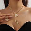 Flower & Horse Eye Alloy Crystal Rhinestone Pendant Necklaces & Stud Earrings Sets FS-WGF2591-03-2