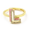Mixed Color Enamel Initial Letter Adjustable Ring with Clear Cubic Zirconia RJEW-P045-01G-L-2