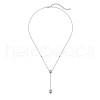 Rhodium Plated 925 Sterling Silver Pave Clear Cubic Zirconia Cable Chain Teardrop Tassel Pendant Necklaces for Women NJEW-Q342-08P-1