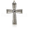 Tibetan Style Alloy Rhinestone Claddagh Cross Big Pendants RB-J128-01AS-2