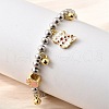 Brass Enamel Round Beads Charm Bracelets for Women BJEW-D317-11C-PG-3