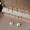 Summer Natural Freshwater Pearl Oval Safety Button Pendant Necklaces ZU8498-1