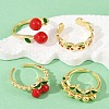 Brass Enamel Open Cuff Rings for Women RJEW-U057-09G-2