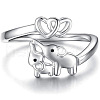 Elephant & Heart Rhodium Plated 925 Sterling Silver Pave Cubic Zirconia Cuff Rings for Women FS-WGB7E89-01-4