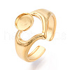Heart 304 Stainless Steel Cuff Ring Components STAS-T066-11G-1