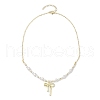 Bowknot Alloy Shell Pearl Pendants Necklaces NJEW-TA00152-3