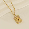 304 Stainless Steel Micro Pave Clear Cubic Zirconia Rectangle with Hollow Letter Pendant Necklaces FS-WGAE794-01-1