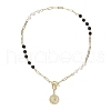 Shell Pearl Beads & Black Stone Chain Necklaces NJEW-JN05109-4