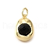 Brass Pave Natural Black Onyx(Dyed and Heated) Faceted Oval Charms KK-V011-45B-G-1