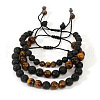 3Pcs Bohemian Style Natural Lava Rock & Tiger Eye Round Beads Braided Bead Bracelet Set for Men OD0528-2