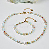 Natural Shoushan Stone & Freshwater Pearl & Brass Rondelle Beaded Necklaces & Beaded Bracelets Sets WG98AF4-01-1