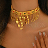 Ramadan & Eid Mubarak Brass Middle Eastern Square Tassel Choker Necklaces for Women's Party Accessories QC1236-2