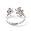 304 Stainless Steel Flower Open Cuff Ring for Women RJEW-D120-07P-3