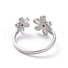 Non-Tarnish 304 Stainless Steel Flower Open Cuff Ring for Women RJEW-D120-07P-3