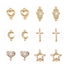 12Pcs 6 Styles Brass Micro Pave Clear Cubic Zirconia Connector Charms KK-TA0001-14-11