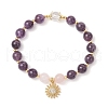 Natural Amethyst & Quartz Crystal & Rose Quartz Round Beaded Bracelets BJEW-JB11934-02-2