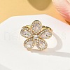 Flower Brass Micro Pave Cubic Zirconia Cuff Rings for Women RJEW-A069-14G-03-2