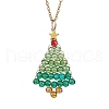 Glass Christmas Tree Pendant Necklaces NJEW-JN05078-1