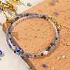 Faceted Round Natural Blue Aventurine(Dyed & Heated) & Glass & Flower Lampwork Beaded Necklaces for Women HR2207-2