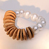 Plastic Pearl & Natural Coconut Beaded Stretch Bracelets for Women WGB2189-01-1