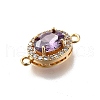 Brass Purple Cubic Zirconia Oval Connector Charms KK-D312-08G-2