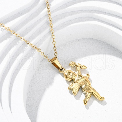 Cupid 304 Stainless Steel Pendant Necklaces NJEW-H059-26G-1