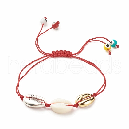 Acrylic & Alloy Shell Braided Bead Bracelet with Lampwork Evil Eye BJEW-JB08131-01-1