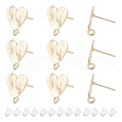 ARRICRAFT 10Pcs Heart Shape Brass Stud Earring Findings KK-AR0004-02-1