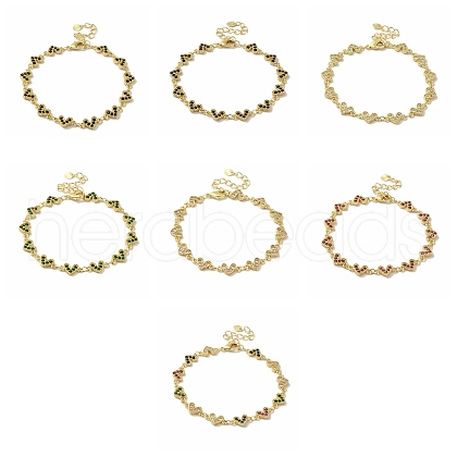 Rack Plating Brass Micro Pave Cubic Zirconia Heart Link Chain Bracelets for Women BJEW-P323-09G-1