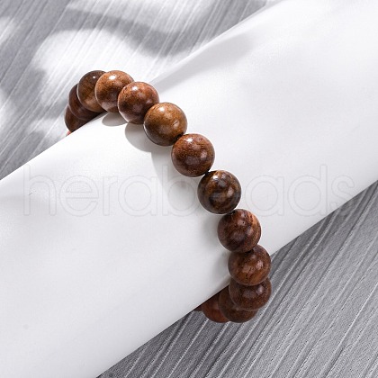 Wood Round Beads Stretch Bracelets for Men Women BJEW-U041-01-1