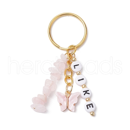 Alloy Enamel Acrylic with Natural Rose Quartz Keychain KEYC-JKC00806-04-1