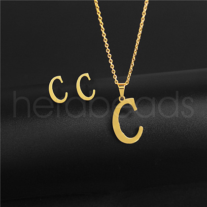 304 Stainless Steel Letter Pendant Necklaces & Stud Earrings Sets WG4BFDA-03-1