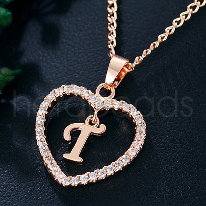 Heart Brass Micro Pave Clear Cubic Zirconia Pendant Necklaces WGA8162-25-1