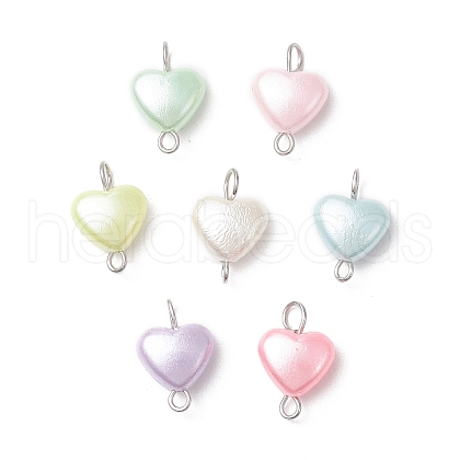 Imitation Pearl Acrylic Heart Connector Charms PALLOY-JF03916-02-1