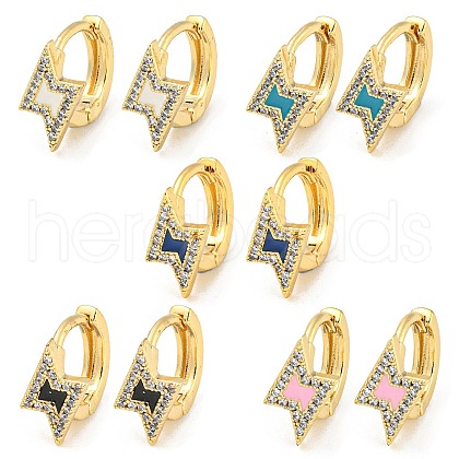 Lightning Bolt Real 18K Gold Plated Brass Hoop Earrings EJEW-L269-071G-1