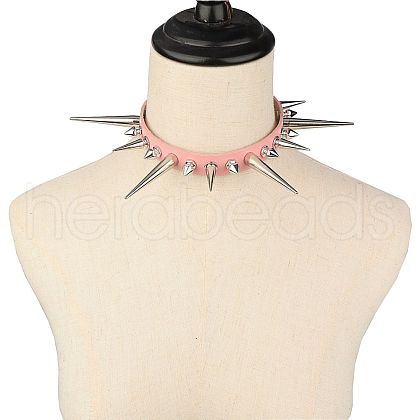 Gothic Style Alloy Spiked Rivet Imitation Leather Choker Necklaces FS-WGF47C0-03-1