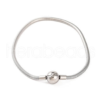 Tarnish Resistant 304 Stainless Steel Round Snake Chain Bracelets with Clasps BJEW-F472-01P-01-1