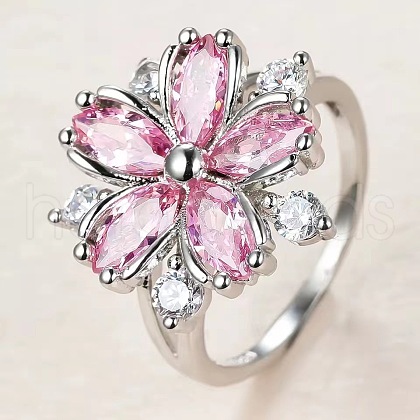 Plum Blossom Brass Pave Cubic Zirconia Finger Rings for Women FS-WG857C0-02-1
