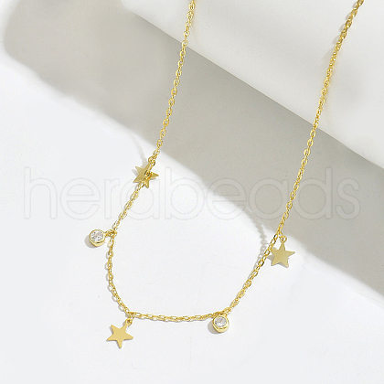 Vintage 925 Sterling Silver Cubic Zirconia Star Tassel Cable Chain Necklaces for Women GO9497-1-1