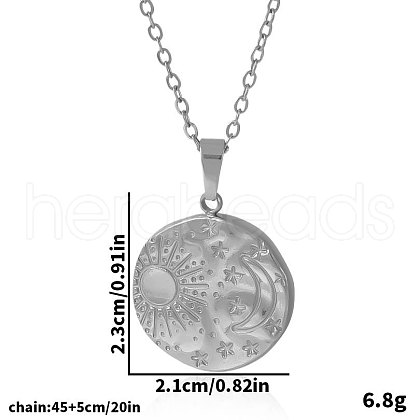 Stainless Steel Disc with Moon and Sun Pendant Necklaces for Women SN6832-1-1