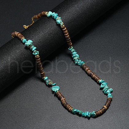 Bohemian Turquoise Stone Coconut Shell Surf Punk Necklace for Men NI4745-1-1