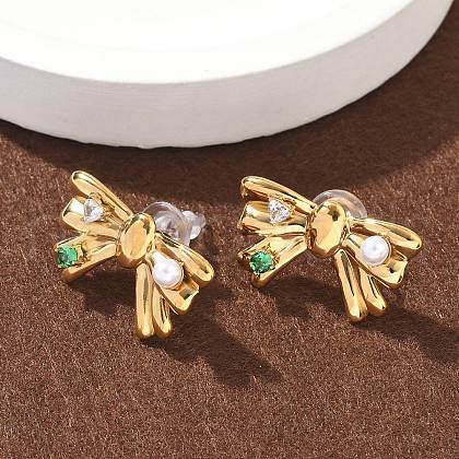 304 Stainless Steel Micro Pave Cubic Zirconia Stud Earrings EJEW-D309-04G-1