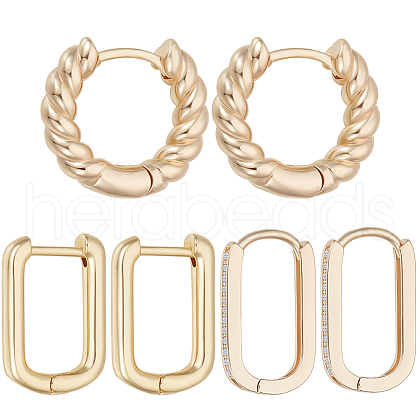 Beebeecraft 6Pcs 3 Styles Brass Hoop Earrings EJEW-BBC0001-30-1