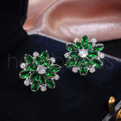 Brass Cubic Zirconia Stud Earrings WG5F7F0-04-1