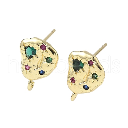 Brass Micro Pave Cubic Zirconia Stud Earring Findings KK-U075-01B-04G-1