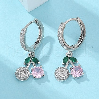 Brass Micro Pave Cubic Zirconia Hoop Earrings EJEW-R016-15P-1