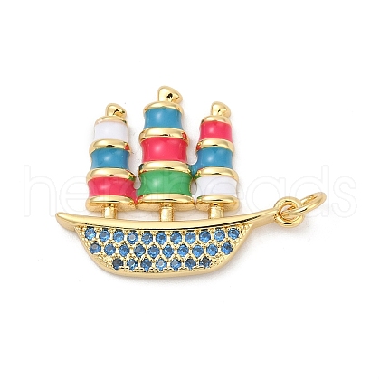 Brass Micro Pave Cubic Zirconia with Enamel Pendants KK-U062-33G-1